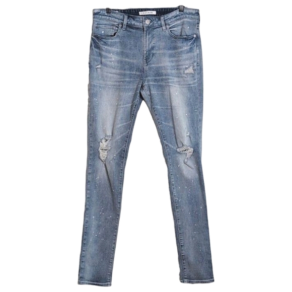 PacSun Stacked Skinny Jeans Medium Wash Distressed w Paint Splatter Men's 32x34 - Picture 14 of 14